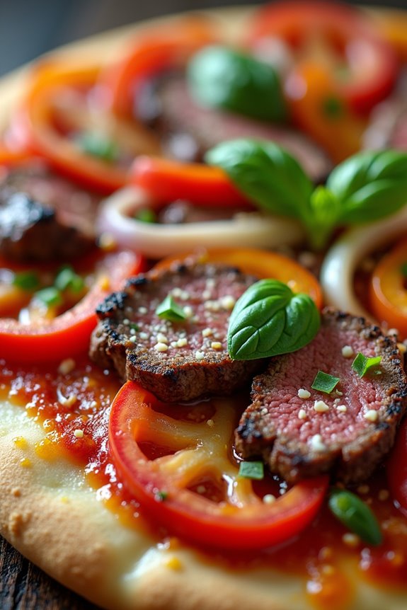 beef flank topped pizza