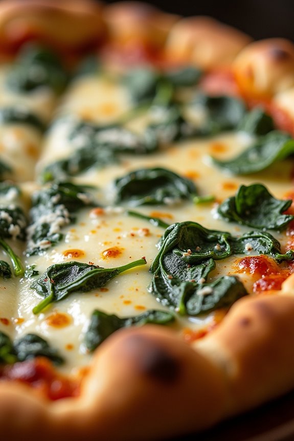 cheesy spinach filled pizza