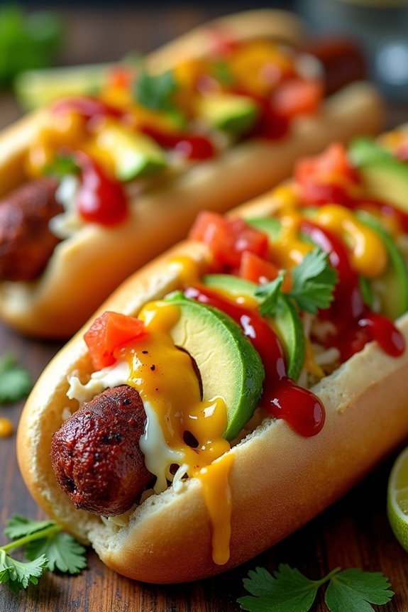 chorizo hot dogs with toppings