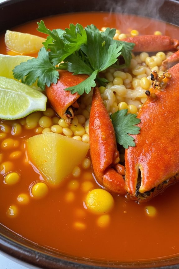 crab and choclo soup