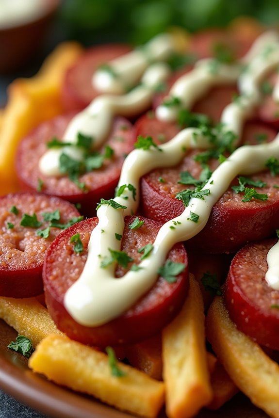 crispy fries savory sausages