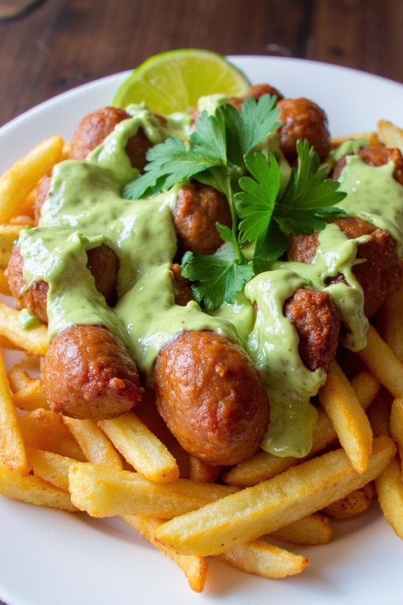 crispy fries with avocado dressing