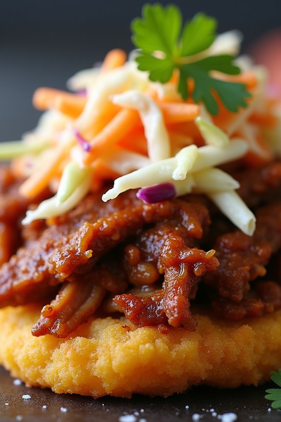 crispy patacones with pulled pork