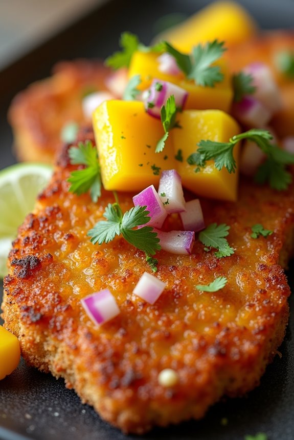 crispy pork with mango salsa