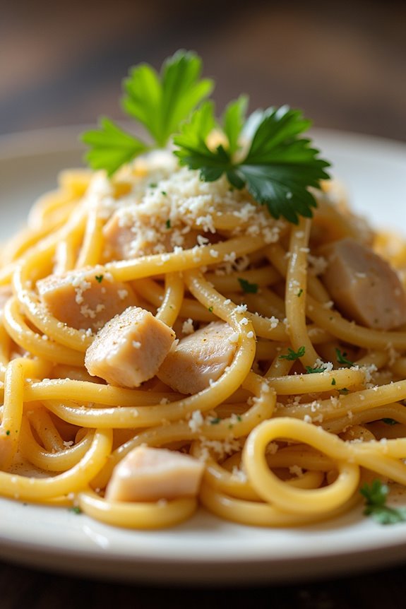 fish infused creamy spaghetti carbonara