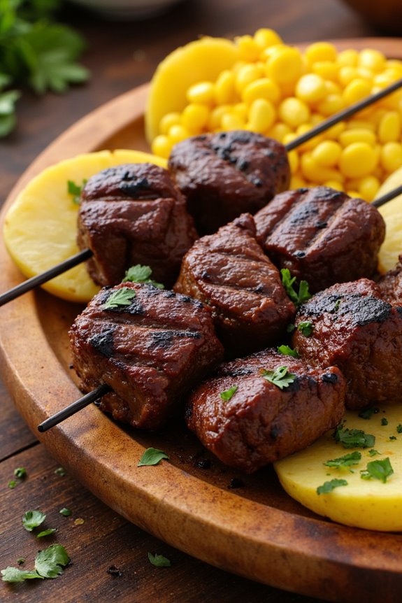 grilled beef heart skewers