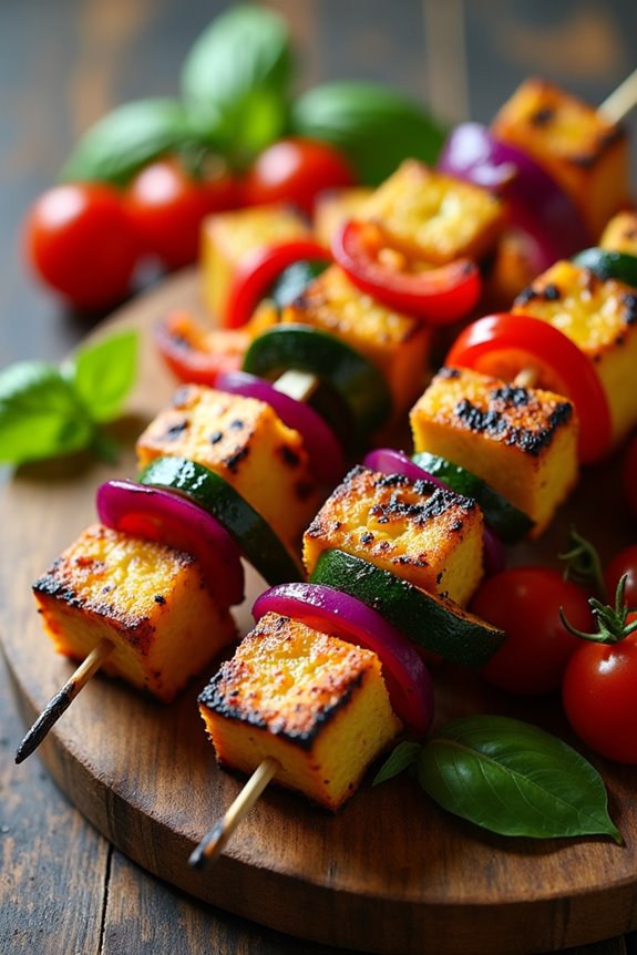grilled halloumi vegetable skewers
