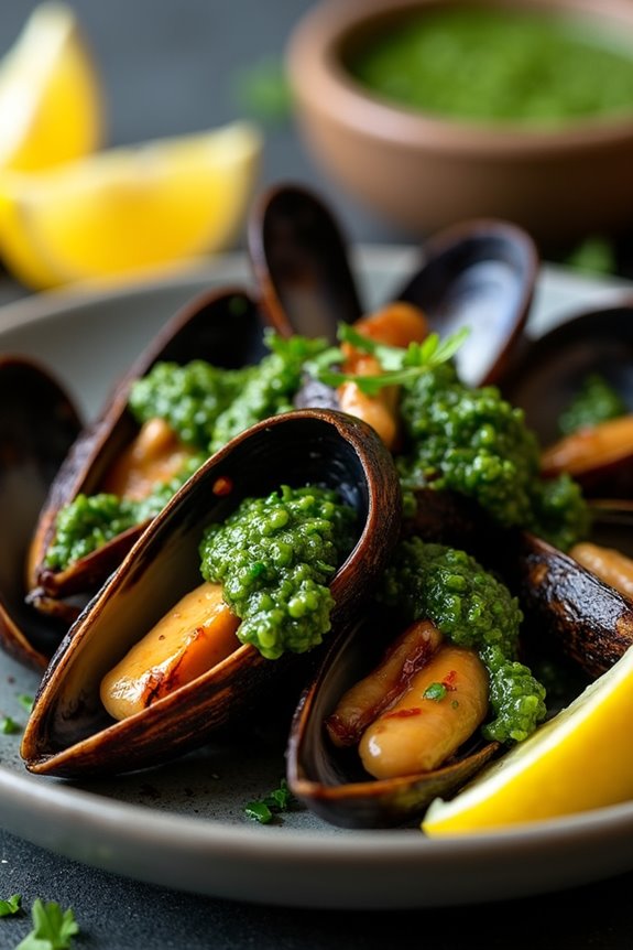 grilled mussels with chimichurri