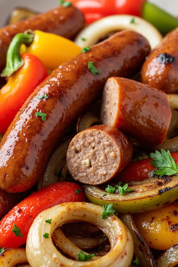 grilled sausages with vegetables