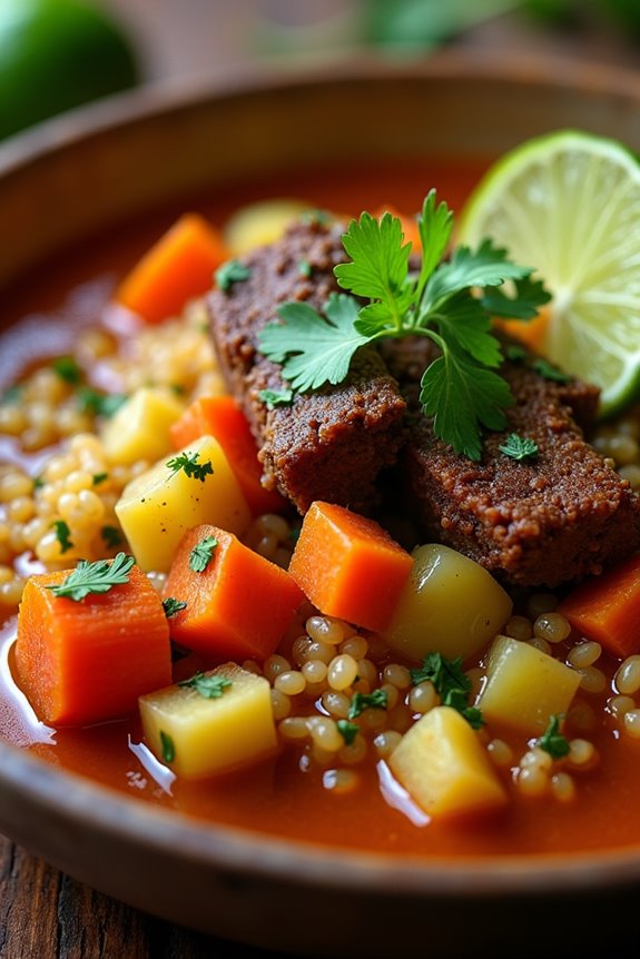 hearty tripe stew with quinoa
