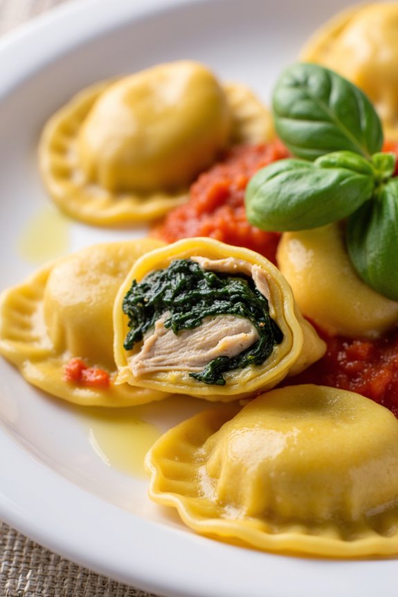 homemade chicken spinach ravioli