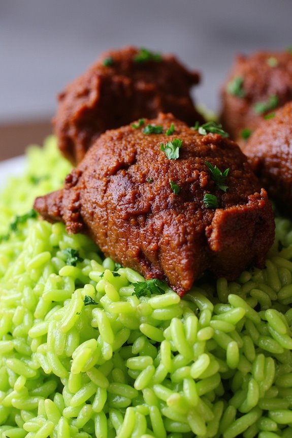 huacatay rice with roasted lamb