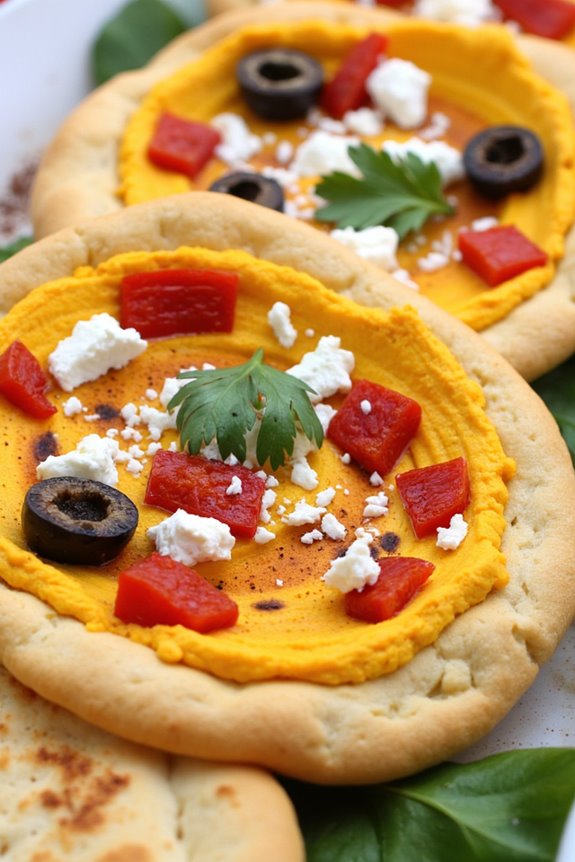 hummus filled roasted red pepper arepas