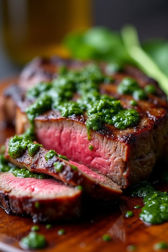 juicy steak with chimichurri