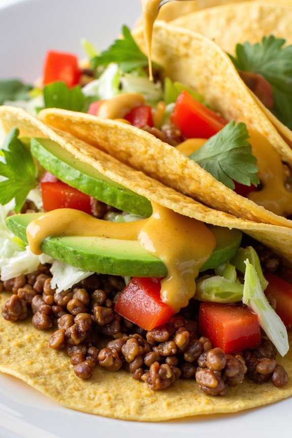 lentil tacos with aji sauce