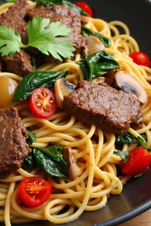 peruvian mushroom spinach stir fry