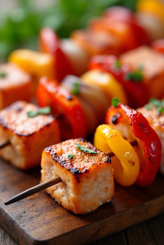 salmon skewers with vegetables