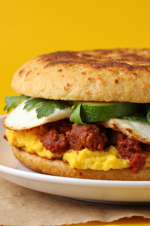 savory chorizo egg arepas