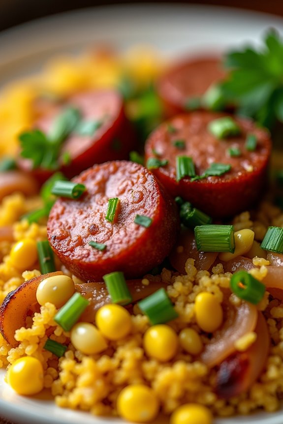 savory sausage enhances farofa