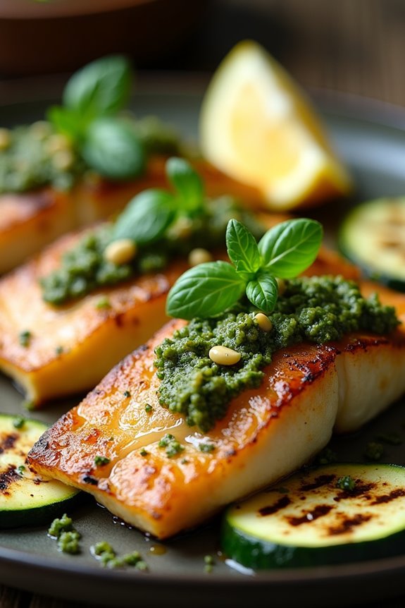 sea bass with pesto zucchini