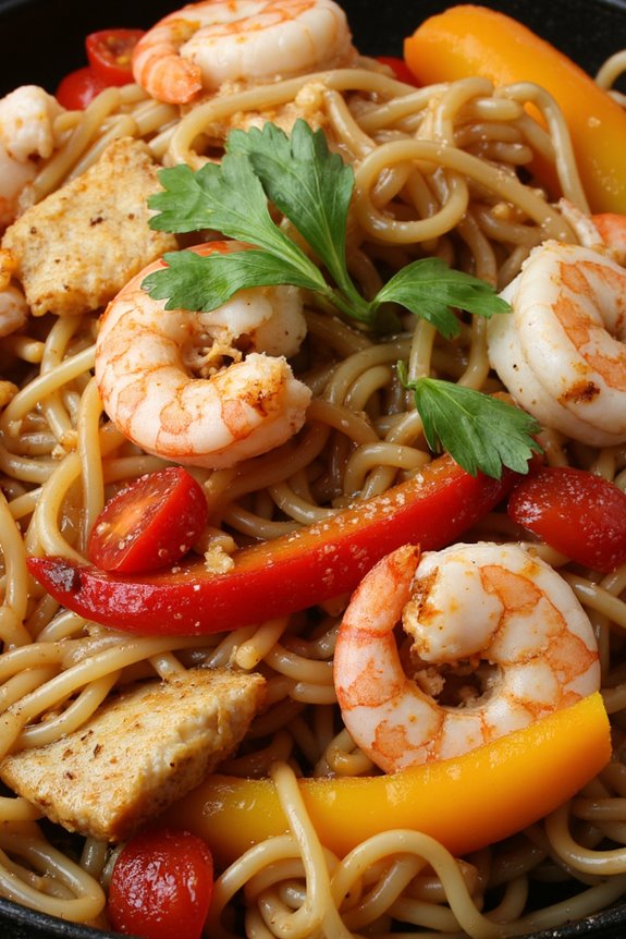 seafood infused peruvian noodle dish