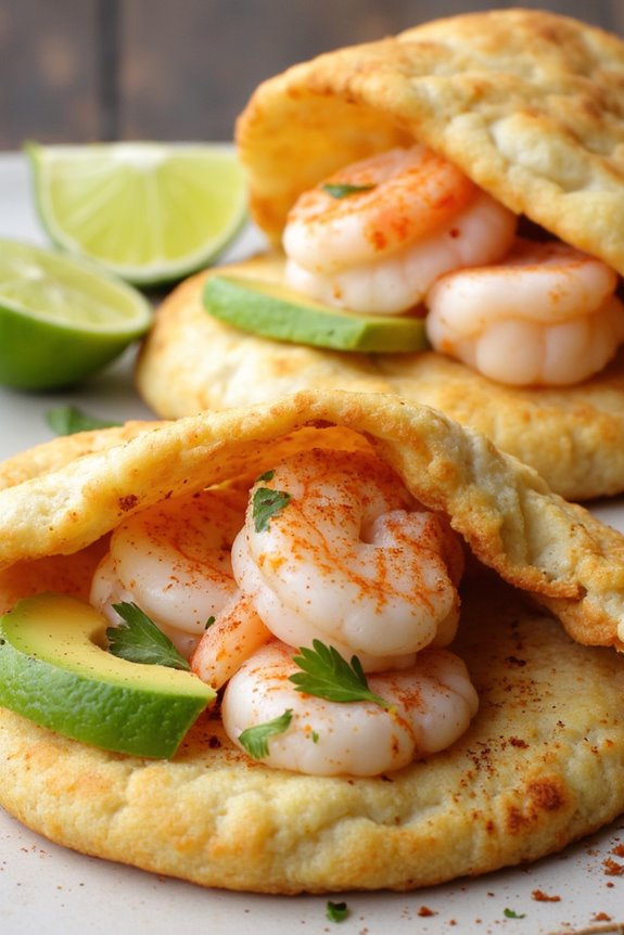shrimp filled crispy corn arepas