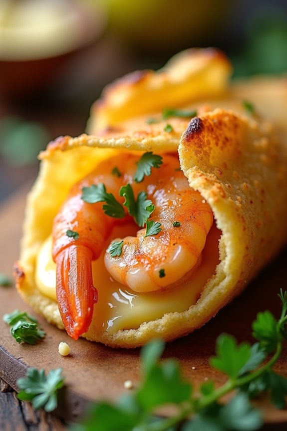 shrimp filled garlic arepas delight