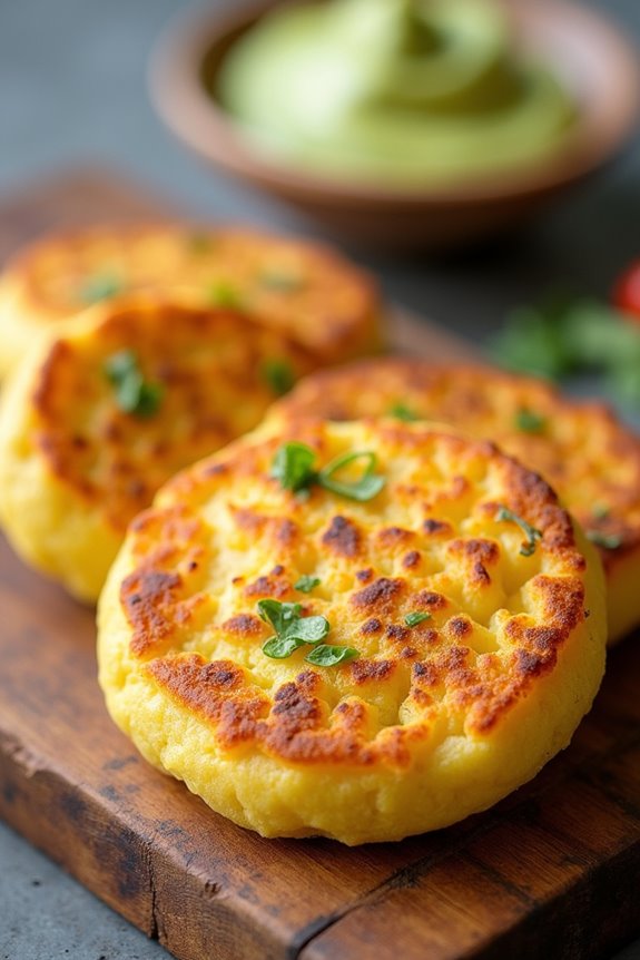 spicy cheesy corn arepas