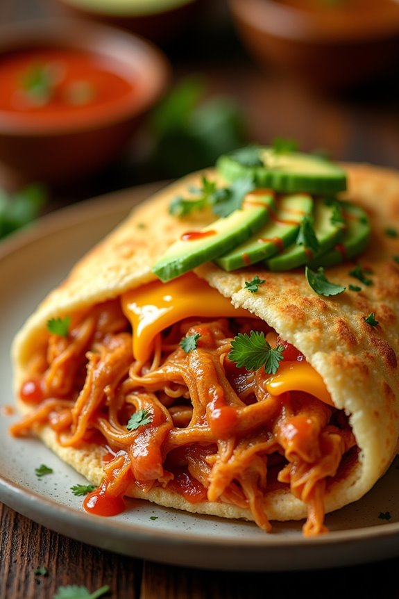 spicy chicken stuffed arepas