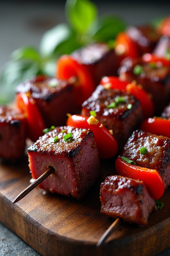spicy marinated beef heart skewers