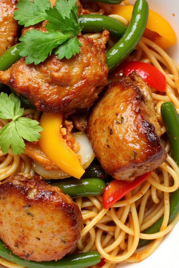 spicy pork noodle stir fry
