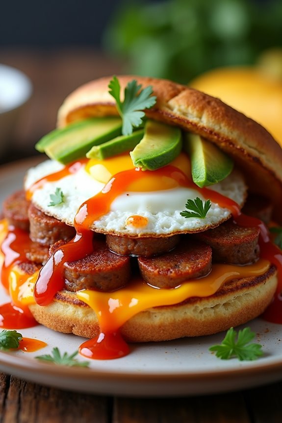 spicy sausage arepa sandwich