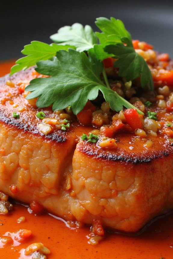 spicy tuna with vibrant sauce