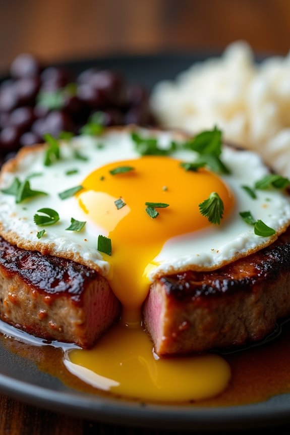 steak topped with egg
