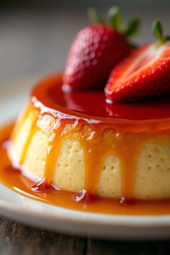 strawberry infused creamy flan