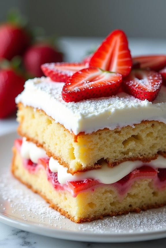 strawberry infused milk soaked cake