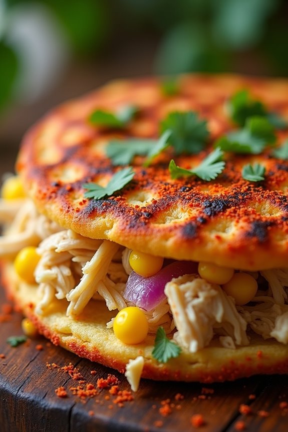 stuffed chicken cornmeal arepas