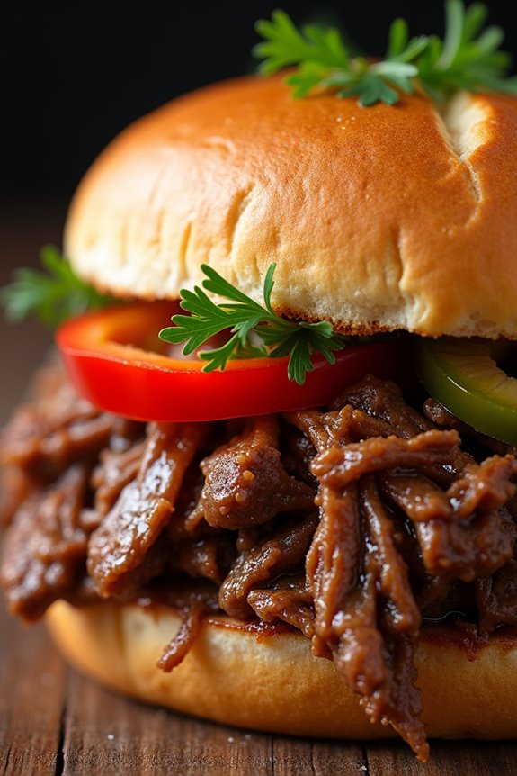 tender shredded beef sandwich