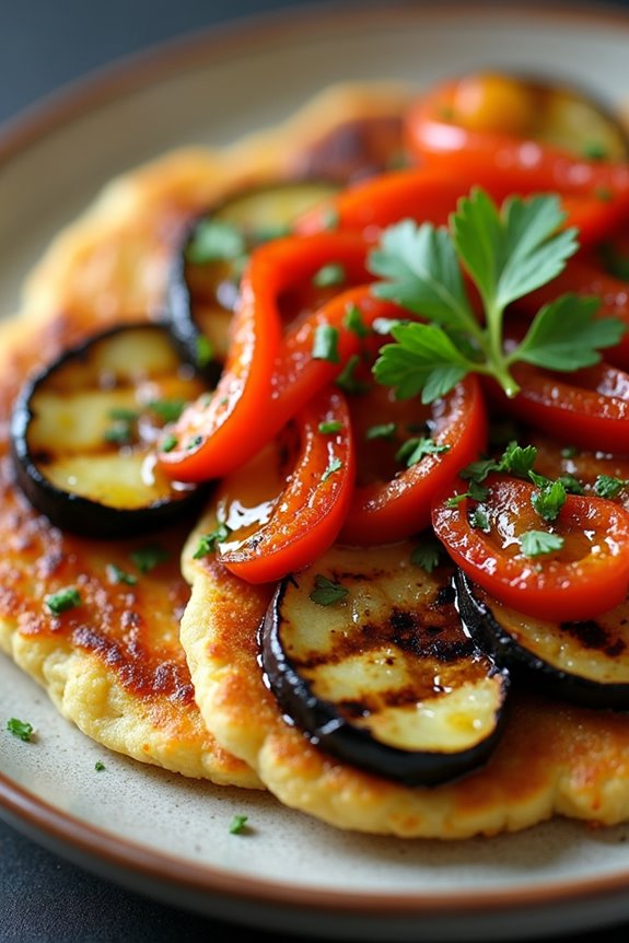vegetarian grilled vegetable arepas
