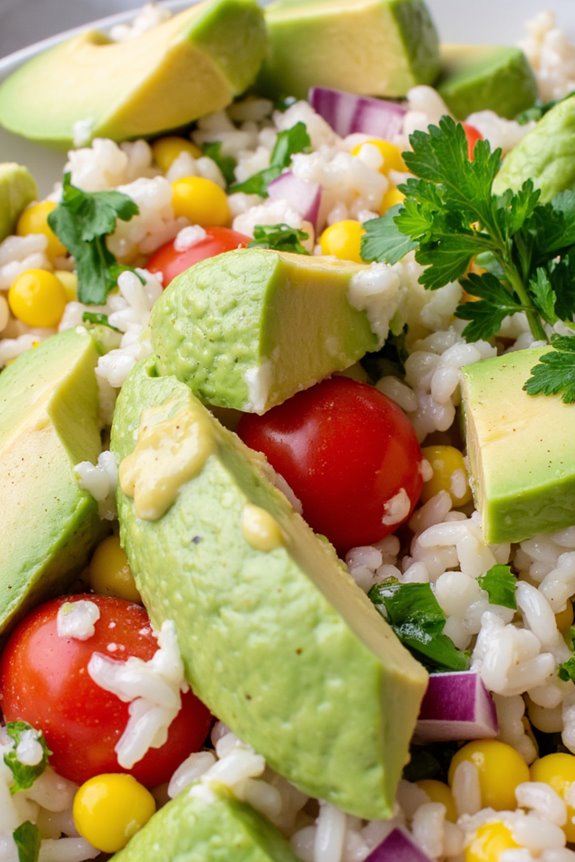 vibrant avocado rice salad