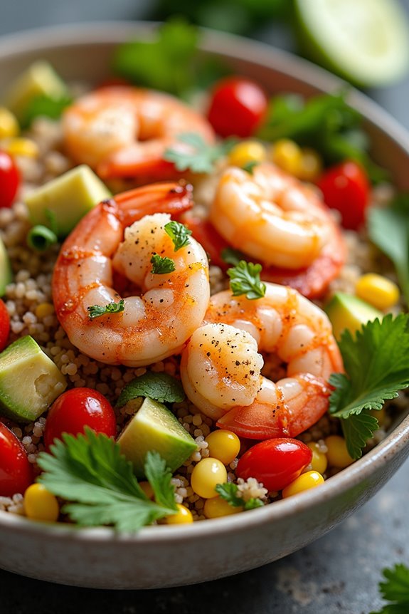 vibrant shrimp quinoa bowl