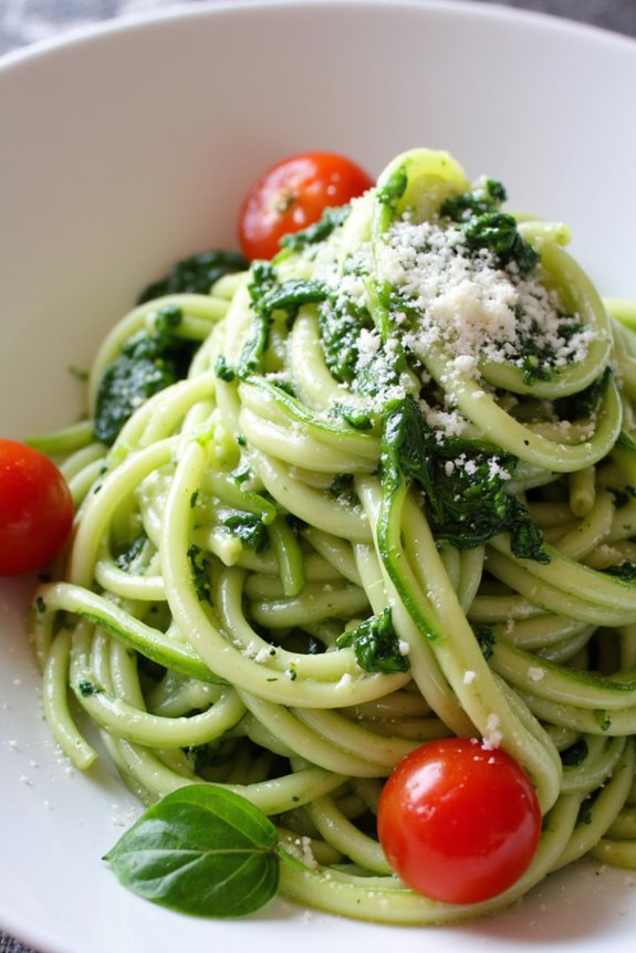 zucchini noodles with green sauce